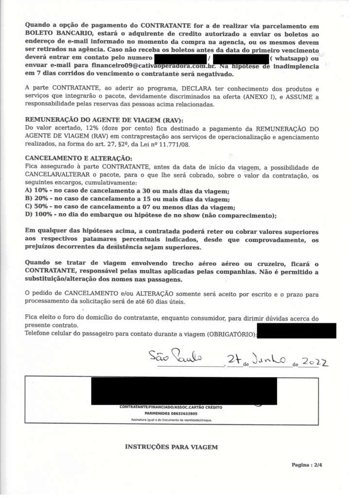 Contrato da agência de viagens