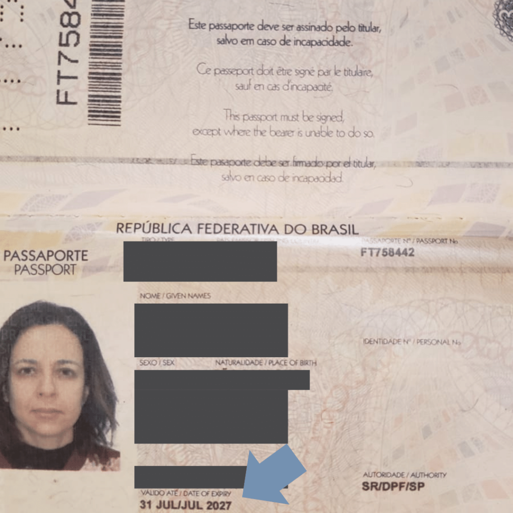 Modelo de foto do passaporte com vencimento